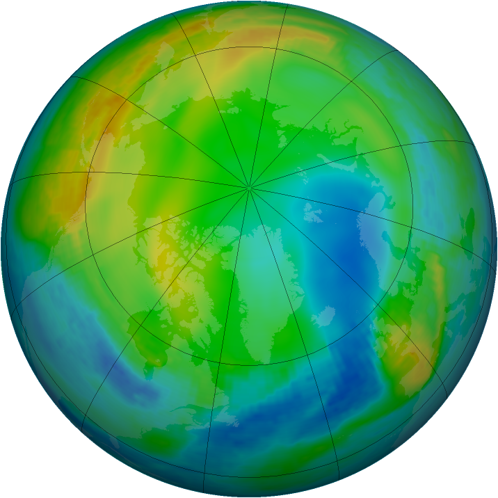 Arctic ozone map for 09 December 1990